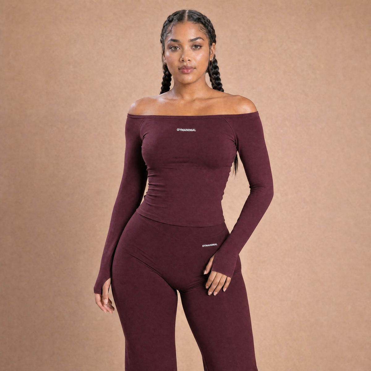 GymAnimal Compression Off-Shoulder top Burgundy dames 