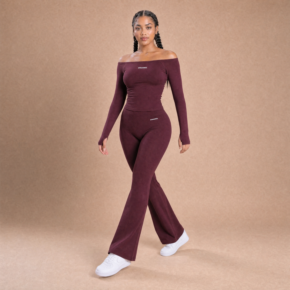 GymAnimal Compression Flared Legging Burgundy dames flared sportlegging volledig model
